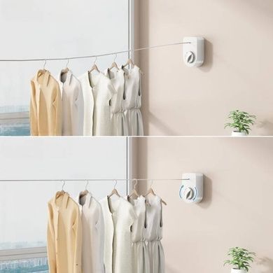 Мотузка-трос білизняна висувна з настінним кріпленням Anti-sag clothesline Біла