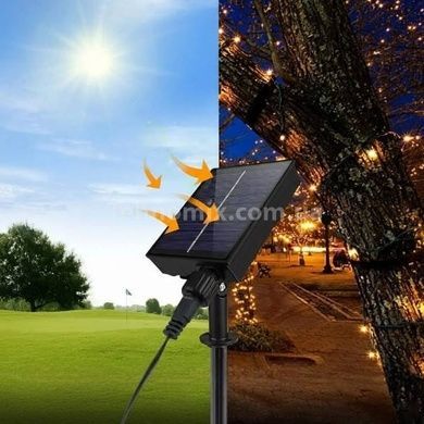 Гирлянда уличная с солнечной панелью 50м 500LED Черный провод, теплый свет
