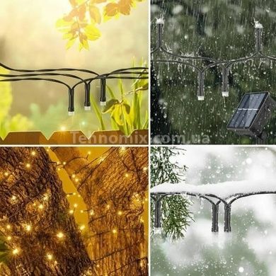 Гирлянда уличная с солнечной панелью 50м 500LED Черный провод, теплый свет