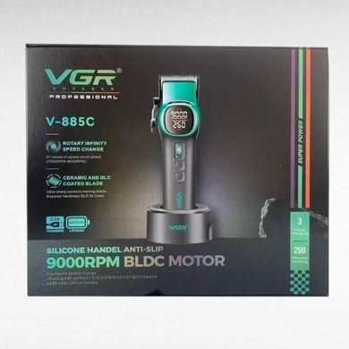 Машинка для стрижки аккумуляторная с 10 сменными насадками VGR V-885C GREEN Черная с зеленым