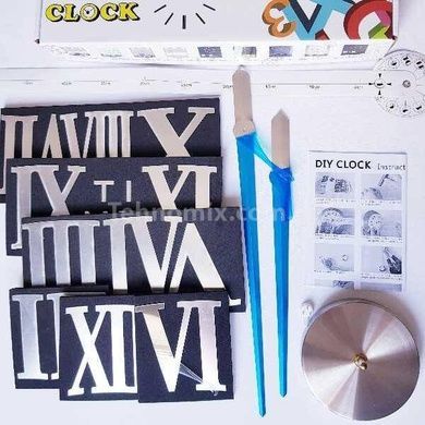 Настінний годинник "Зроби сам" великий з римськими цифрами 3D DIY CLOCK Срібло