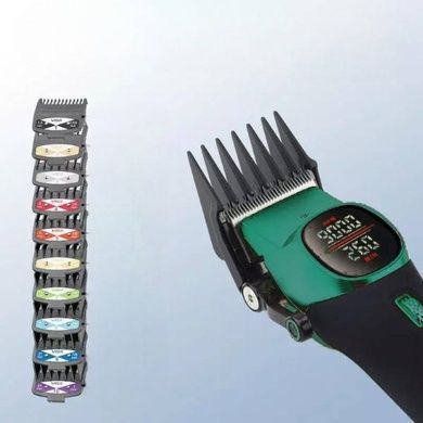Машинка для стрижки аккумуляторная с 10 сменными насадками VGR V-885C GREEN Черная с зеленым