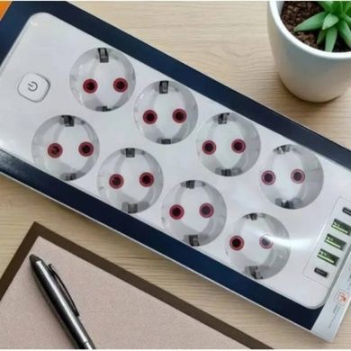 Удлинитель 8*220V, 3USB, 2 Type-C 2500W 5м Power Socket Белый