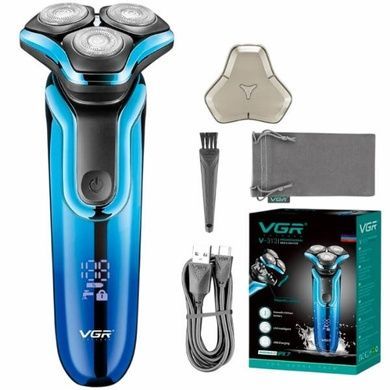 Электробритва аккумуляторная роторная с двойным лезвием VGR V-313 BLUE Черная с синим