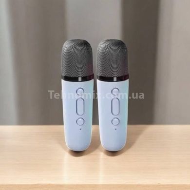 УЦІНКА! Караоке колонка з 2 мікрофонами та підсвічуванням Bluetooth K52 Блакитна