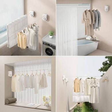 Мотузка-трос білизняна висувна з настінним кріпленням Anti-sag clothesline Біла