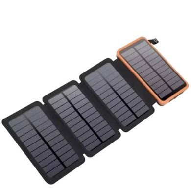 Power Bank із сонячною зарядкою в розкладному чохлі 10000mAh Solar Charger Power Bank Чорний із помаранчевим