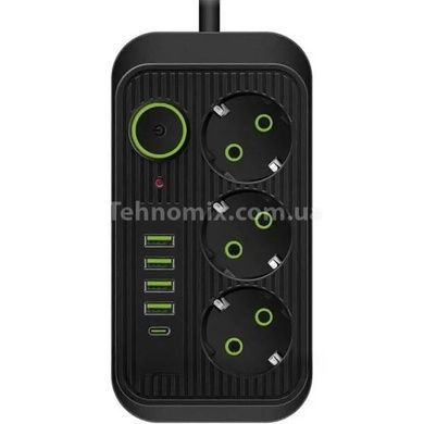 Мережевий фільтр з USB (3&times;220В+4&times;USB+1&times;Type-C) QL-1074U 5 метрів Чорний