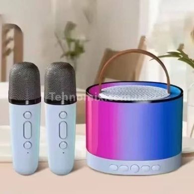 УЦІНКА! Караоке колонка з 2 мікрофонами та підсвічуванням Bluetooth K52 Блакитна