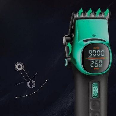 Машинка для стрижки аккумуляторная с 10 сменными насадками VGR V-885C GREEN Черная с зеленым