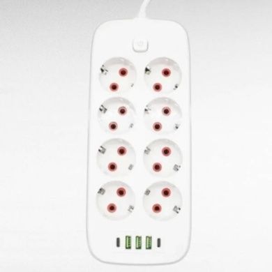 Удлинитель 8*220V, 3USB, 2 Type-C 2500W 5м Power Socket Белый