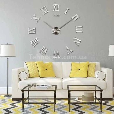 Настінний годинник "Зроби сам" великий з римськими цифрами 3D DIY CLOCK Срібло