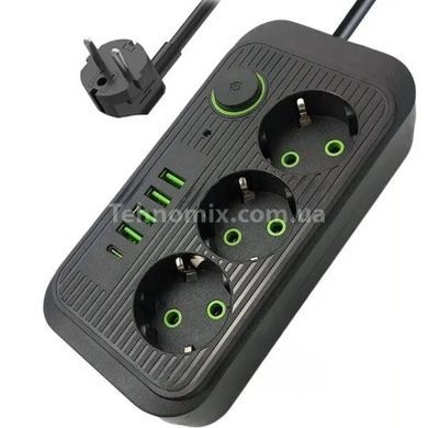 Мережевий фільтр з USB (3&times;220В+4&times;USB+1&times;Type-C) QL-1074U 5 метрів Чорний