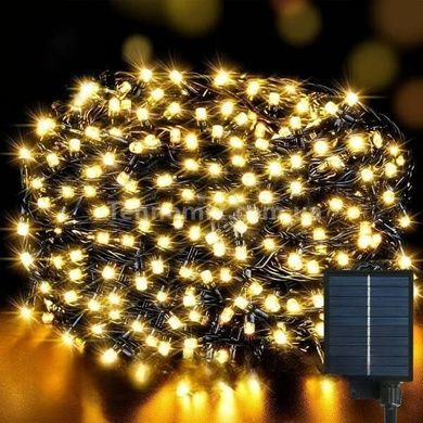 Гирлянда уличная с солнечной панелью 50м 500LED Черный провод, теплый свет