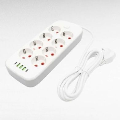 Удлинитель 8*220V, 3USB, 2 Type-C 2500W 5м Power Socket Белый
