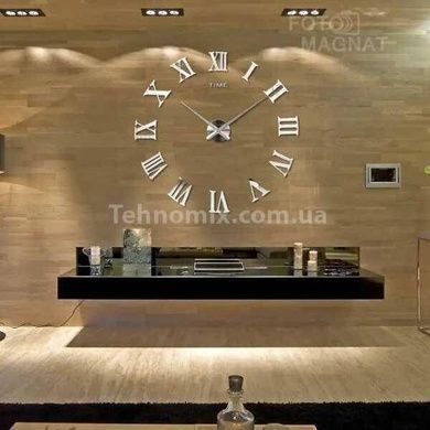 Настінний годинник "Зроби сам" великий з римськими цифрами 3D DIY CLOCK Срібло