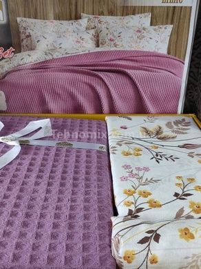 Постільна білизна літня Bio Cotton lila Ранфорс (покривало вафельне) Євро розмір