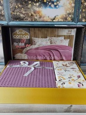 Постільна білизна літня Bio Cotton lila Ранфорс (покривало вафельне) Євро розмір