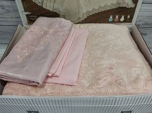 Постільна білизна подарунковий набір (покривало, простирадло, 4 наволочки) Estima Pudra Євро розмір