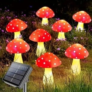 Гірлянда вулична Мухомори із сонячною панеллю 8 режимів свічення MA759 Тепле світло