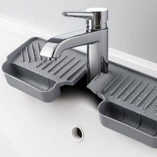 Килимок-бризковик на раковину з кишеньками для губки Drain pan Сірий