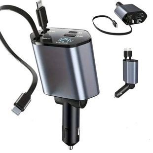 Зарядний пристрій зі шнурами та USB у прикурювач автомобіля QC 3.0 PD Чорне