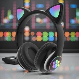 Наушники беспроводные LED с кошачьими ушками и подсветкой VIV-23M Черные