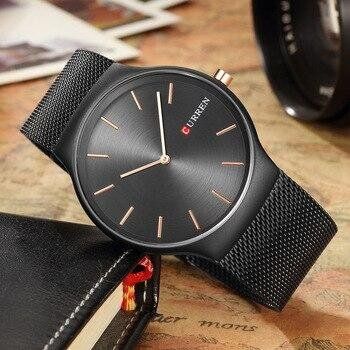 Наручные мужские часы Curen металлический браслет Черные