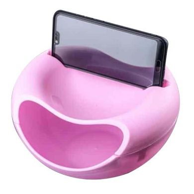 Складная миска для перекусов с подставкой для телефона Розовая