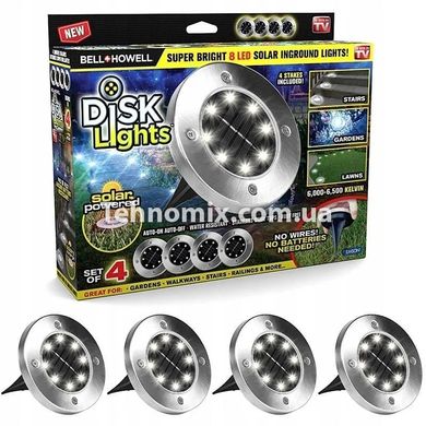 Уличные фонари на солнечной батарее 4 шт 8 диодов Disk lights