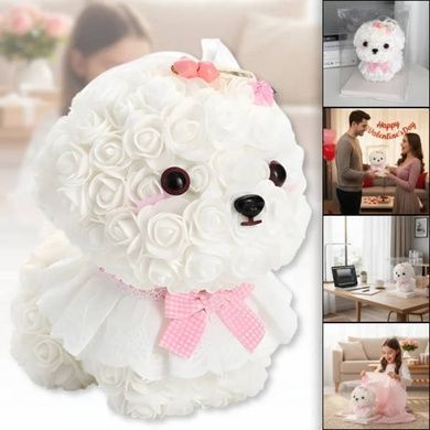 Сувенир подарочный Мальтийская Болонка из роз 24*24*30см KR-22 Белая