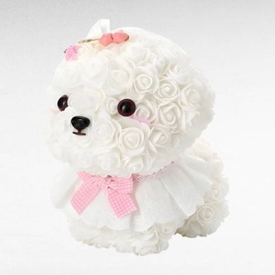 Сувенир подарочный Мальтийская Болонка из роз 24*24*30см KR-22 Белая