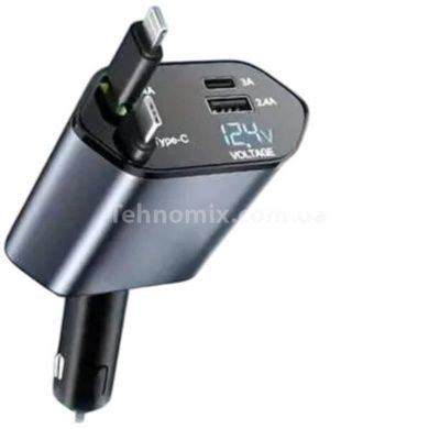 Зарядний пристрій зі шнурами та USB у прикурювач автомобіля QC 3.0 PD Чорне