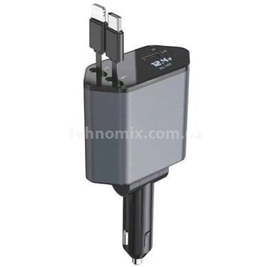 Зарядний пристрій зі шнурами та USB у прикурювач автомобіля QC 3.0 PD Чорне