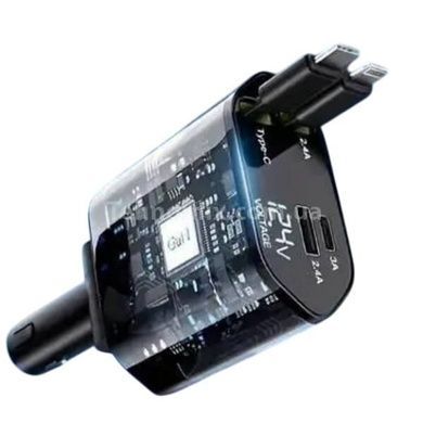 Зарядний пристрій зі шнурами та USB у прикурювач автомобіля QC 3.0 PD Чорне