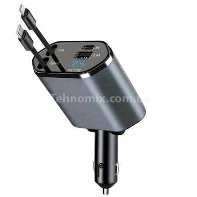 Зарядний пристрій зі шнурами та USB у прикурювач автомобіля QC 3.0 PD Чорне