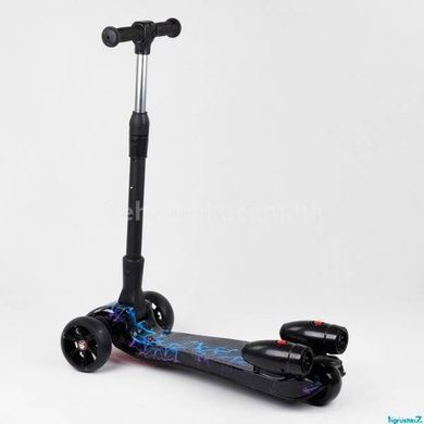 Самокат трехколесный с парогенератором и музыкой, складной руль Best Scooter MAXI Голубые молнии