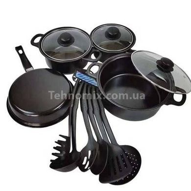 Набор посуды + кухонные принадлежности 13 предметов Cookware Set Черный