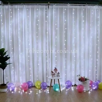Гирлянда штора прозрачный провод с переходником 280LED 3*2м Холодный белый