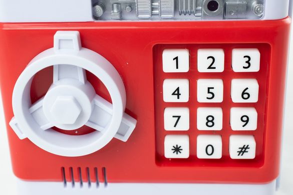 Електронна скарбничка "Сейф банкомат" з кодовим замком і купюропріємником Біло - червона