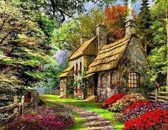 Картина за номерами "Будиночок в квітучому лісі" 40 * 50 см
