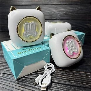 Принтер с ушками детский портативный с подсветкой и термопечатью Bletooth 9630 Белый