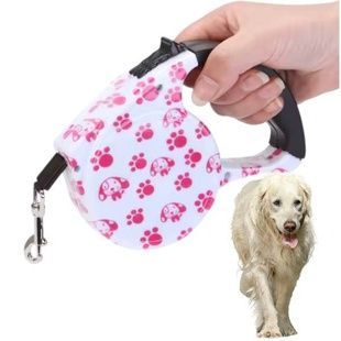 Повідець-рулетка 5м Retractable Dog Leash Білий з лапками