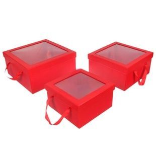 Коробка подарочная квадратная со смотровым окошком S-17.5x17.5x10см W1633 Красная