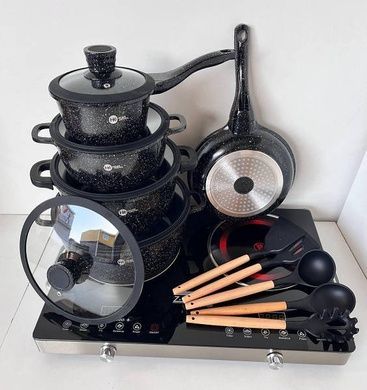 Набір посуду гранітний + набір начиння 17 предметів HIGHER+KITCHEN HK-316 Чорний