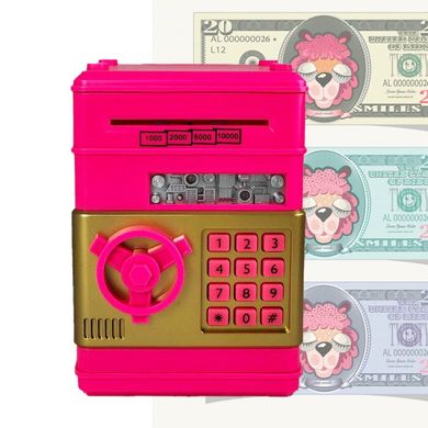 Электронная копилка "Сейф банкомат" с кодовым замком и купюроприемником Розовый