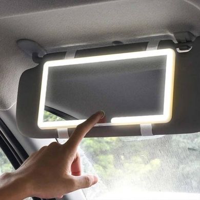 Зеркало прямоугольное с LED подсветкой на козырёк автомобиля с аккумулятором JX538