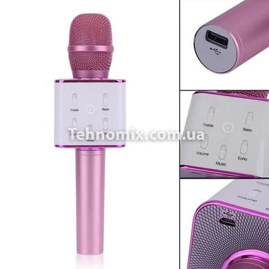 Портативный беспроводной микрофон караоке Q7 розовый