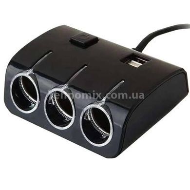 Автомобильный тройник в прикуриватель 3+2 USB 1506A/1505A Art 5036 Черный