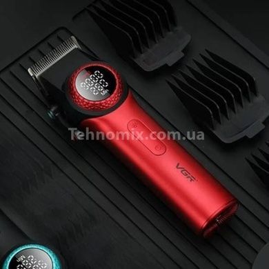 Машинка для стрижки волос аккумуляторная с 10 насадками и LED дисплеем VGR V-001 Черная с красным